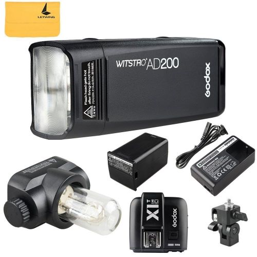  Godox AD200 TTL 2.4G HSS 18000s 2Pcs Pocket Flash Light Double Head 200Ws with 2900mAh Lithium Battery X1T-C Wireless Transmitter Compatible for Canon EOS Series Cameras