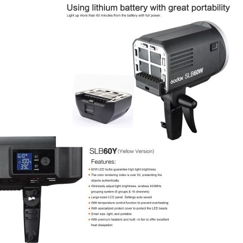  Godox GODOX SLB60W 60W 5600K White Version Hand Held Type Outdoors Portable Continuous LED Using Lithium Battery+Remote+Charger for Photography