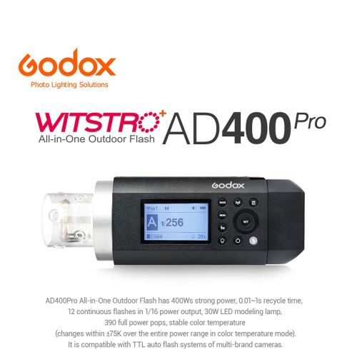  Godox AD400Pro Witstro All-in-One Outdoor Flash Strobe 400Ws GN72 HSS 18000s TTL Flash with Li-ion Battery for Canon E-TTL II Nikon i-TTL autoflash Sony Fuji Olympus and Panasonic