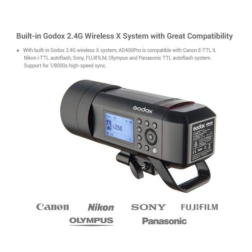  Godox AD400Pro Witstro All-in-One Outdoor Flash Strobe 400Ws GN72 HSS 18000s TTL Flash with Li-ion Battery for Canon E-TTL II Nikon i-TTL autoflash Sony Fuji Olympus and Panasonic