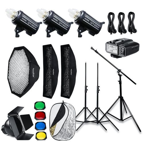  Godox QT400II Built-in 2.4G Wireless X System,High Speed Studio Strobe Flash Light + X1T-N Trigger Compatible for Nikon,Softbox,Light Stand, Studio Boom Arm Top Light Stand (110v)