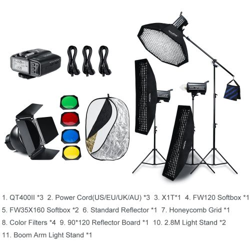  Godox QT400II Built-in 2.4G Wireless X System,High Speed Studio Strobe Flash Light + X1T-S Trigger Compatible for Sony,Softbox,Light Stand, Studio Boom Arm Top Light Stand (110v)