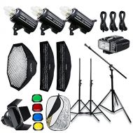 Godox QT600II x3 Built-in 2.4G Wireless X System,High Speed Studio Strobe Flash Light + X1T-F Trigger Compatible Fuji,Softbox,Light Stand, Studio Boom Arm Top Light Stand (110v)