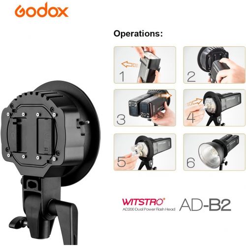  Godox AD-B2 Dual Power Twin Head Bowens Mount to Install 2 Godox AD200 Pocket Flash or Flashpoint eVOLV 200 TTL Modular Strobe Light Together to Achieve 400W Power Output With PERG