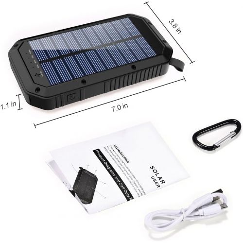  GoerTek Solar Charger, 25000mAh Battery Solar Power Bank Portable Panel Charger with 36 LEDs and 3 USB Output Ports External Backup Battery for Camping Outdoor for iOS Android (Black)