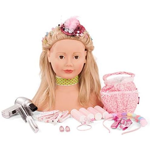  Goetz Gotz Styling Head Playset with Blonde Hair, Blow Dryer, Brush, Rollers & Accessories for Ages 3+