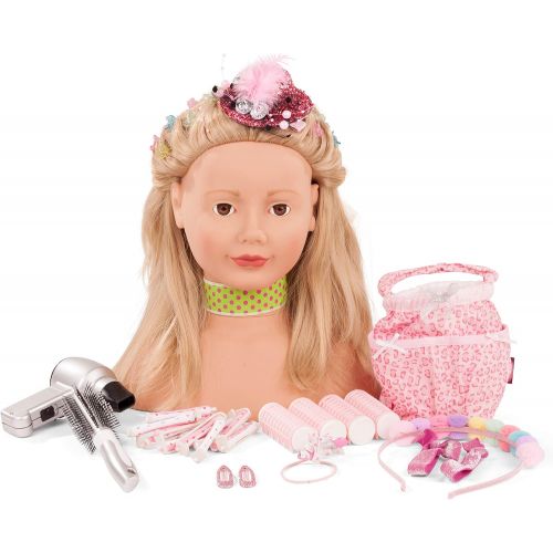  Goetz Gotz Styling Head Playset with Blonde Hair, Blow Dryer, Brush, Rollers & Accessories for Ages 3+