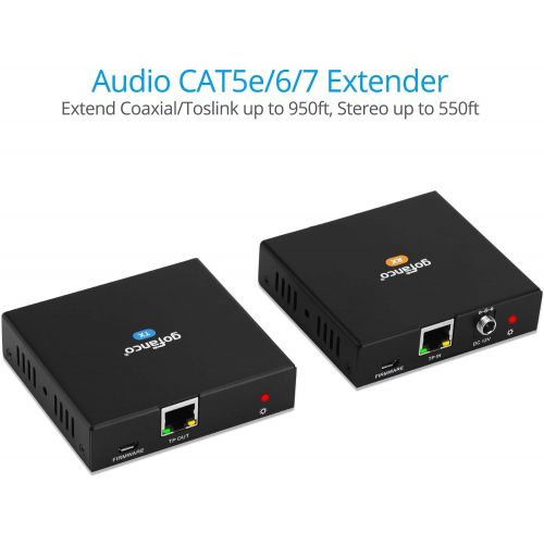  gofanco Audio Extender Over CAT5e / CAT6 - Coaxial/Toslink/RCA Stereo, 950ft (290m) Extension, Embedded DAC & ADC, PoC, Up to 7.1-Channel, Supports Dolby Digital, DTS, PCM, Stereo