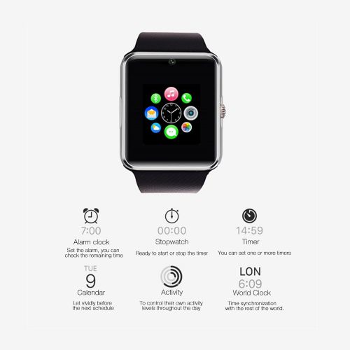  Gofuturetech.Co.,Ltd Anti Lost Smart Watch, Your Exclusive Bluetooth WristWatch Phone Support TF Card with Remote Camera for Android OS and Apple IOS Smartphone, Silver