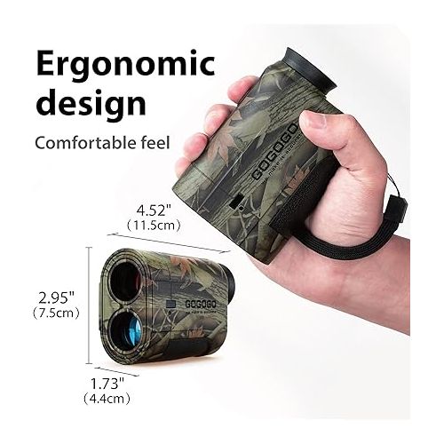  Gogogo Sport Vpro 6X Hunting Laser Rangefinder Bow Range Finder Camo Distance Measuring Outdoor Wild 650/1200Y with Slope High-Precision Continuous Scan