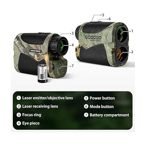  Gogogo Sport Vpro 900 Yard Camo Laser Rangefinder for Hunting/Bow Hunting/Archery Hunting, Horizontal Distance Mode Compact Lightweight Hunting Range Finder