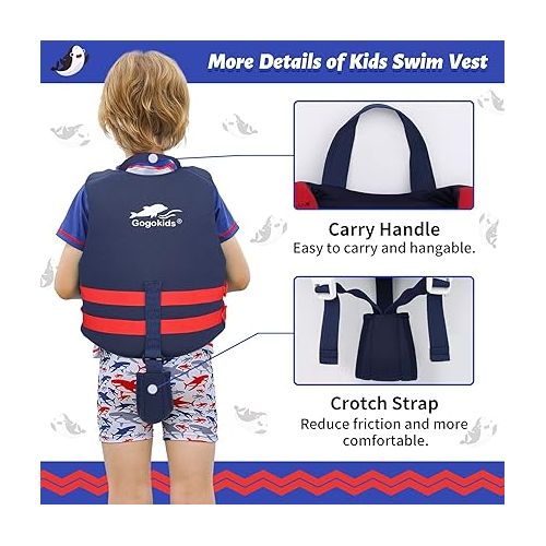  Gogokids Kids Swim Vest, Floaties for Toddler Learn to Swim, Float Jacket with Adjustable Safety Strap, Pool Floation Swimwear for Boys Girls 20-70 lbs, Age 1-9 Years