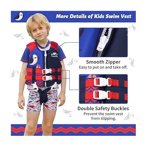  Gogokids Kids Swim Vest, Floaties for Toddler Learn to Swim, Float Jacket with Adjustable Safety Strap, Pool Floation Swimwear for Boys Girls 20-70 lbs, Age 1-9 Years