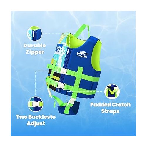  Gogokids Toddler Swim Vest, Kids Float Jacket for 20-30-40-50 lbs Girls and Boys, Swimming Floaties with Duel Adjustable Safety Strap, for 2-9 Year Old Children