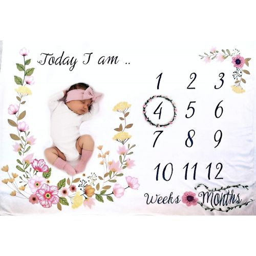  Gogoshel Baby Monthly Milestone Blanket for Girl/Large & Soft/Newborn Photo Prop Blanket/Unique Baby Shower Gift for New Moms/NO Ironing Needed/Months Blanket/Watch me Grow Blanket/Baby Bla