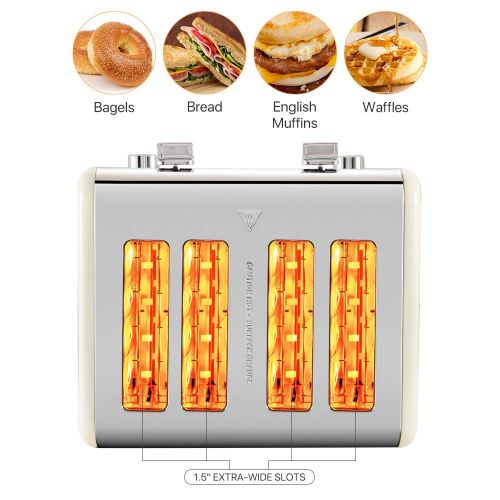  [아마존 핫딜]  [아마존핫딜]Gohyo Retro Small Toaster with Bagel, Cancel, Defrost Function, Extra Wide Slot Compact Stainless Steel Toasters for Bread Waffles (4 Slice, Beige)