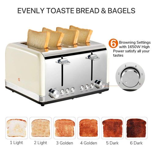  [아마존 핫딜]  [아마존핫딜]Gohyo Retro Small Toaster with Bagel, Cancel, Defrost Function, Extra Wide Slot Compact Stainless Steel Toasters for Bread Waffles (4 Slice, Beige)