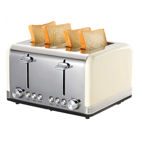 [아마존 핫딜]  [아마존핫딜]Gohyo Retro Small Toaster with Bagel, Cancel, Defrost Function, Extra Wide Slot Compact Stainless Steel Toasters for Bread Waffles (4 Slice, Beige)
