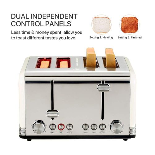  [아마존 핫딜]  [아마존핫딜]Gohyo Retro Small Toaster with Bagel, Cancel, Defrost Function, Extra Wide Slot Compact Stainless Steel Toasters for Bread Waffles (4 Slice, Beige)