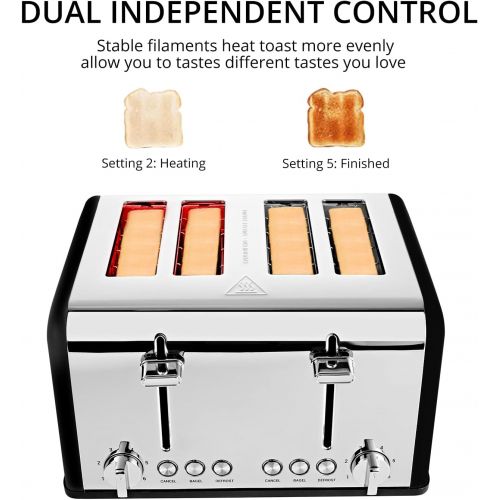  [아마존베스트]Gohyo 2 Slice Toaster 100% Stainless Steel with Wide Slots & Removable Crumb Tray for Bread & Bagels (Black)