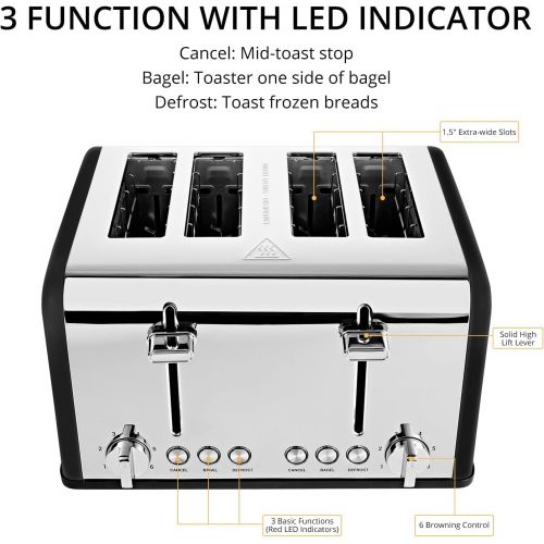  [아마존베스트]Gohyo 2 Slice Toaster 100% Stainless Steel with Wide Slots & Removable Crumb Tray for Bread & Bagels (Black)