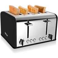 Gohyo 4 Slice Toaster 100% Stainless Steel with Wide Slots & Removable Crumb Tray for Bread & Bagels（4 Slice,Black）