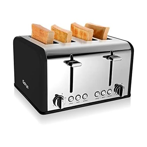  Gohyo 4 Slice Toaster 100% Stainless Steel with Wide Slots & Removable Crumb Tray for Bread & Bagels（4 Slice,Black）