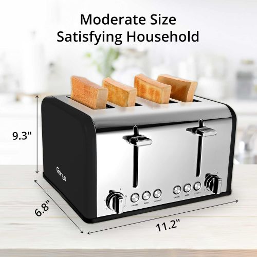  Gohyo 4 Slice Toaster 100% Stainless Steel with Wide Slots & Removable Crumb Tray for Bread & Bagels（4 Slice,Black）