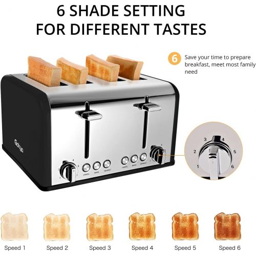  Gohyo 4 Slice Toaster 100% Stainless Steel with Wide Slots & Removable Crumb Tray for Bread & Bagels（4 Slice,Black）