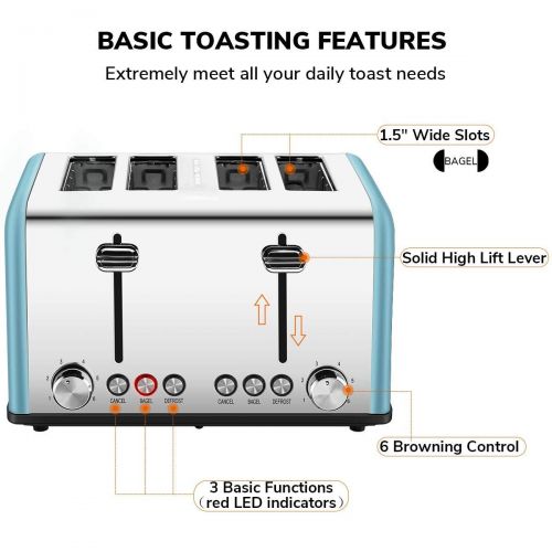  Gohyo 4 Slice Toaster | Stainless Steel with Wide Slots & Removable Crumb Tray for Bread & Bagels (Black)