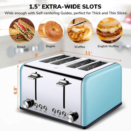  Gohyo 4 Slice Toaster | Stainless Steel with Wide Slots & Removable Crumb Tray for Bread & Bagels (Black)