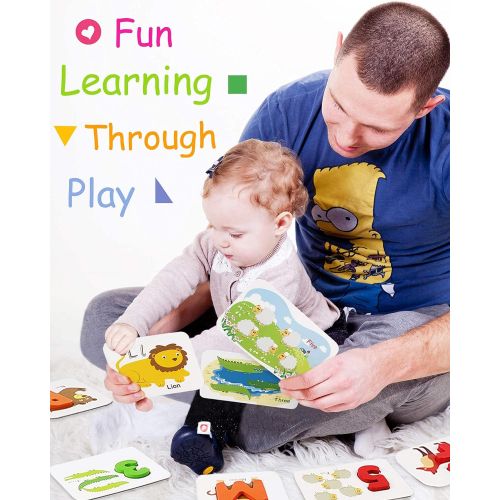  [아마존베스트]Berkshiled Number and Alphabet Flash Cards for Toddlers 2-4 Years, ABC Montessori Educational Toys Gifts for 2 3 4 year old Preschool Learning Activities Wooden Letters and Numbers Animal Puz