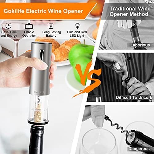  Gokilife Electric Wine Opener, Automatic Rechargeable Wine Bottle Corkscrew Opener with Foil Cutter, One-click Button Wine Bottle Openers with LED Light for Home Party Restaurant (