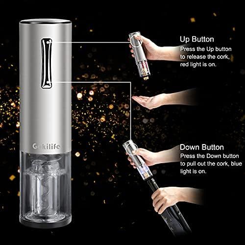  Gokilife Electric Wine Opener, Automatic Rechargeable Wine Bottle Corkscrew Opener with Foil Cutter, One-click Button Wine Bottle Openers with LED Light for Home Party Restaurant (