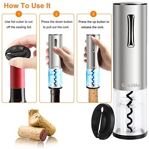  Gokilife Electric Wine Opener, Automatic Rechargeable Wine Bottle Corkscrew Opener with Foil Cutter, One-click Button Wine Bottle Openers with LED Light for Home Party Restaurant (