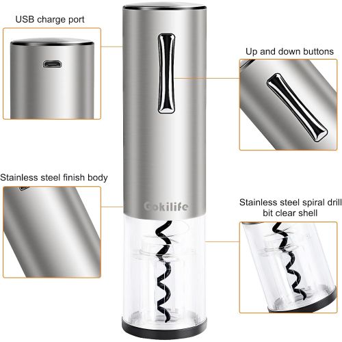  Gokilife Electric Wine Opener, Automatic Rechargeable Wine Bottle Corkscrew Opener with Foil Cutter, One-click Button Wine Bottle Openers with LED Light for Home Party Restaurant (