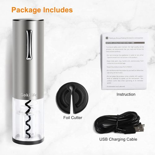  Gokilife Electric Wine Opener, Automatic Rechargeable Wine Bottle Corkscrew Opener with Foil Cutter, One-click Button Wine Bottle Openers with LED Light for Home Party Restaurant (