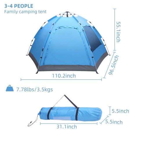  Gokoreyoshi gokoreyoshi 3-4 Person Automatic Family Tent Instant Pop Up Waterproof for Camping Hiking Travel Outdoor Activities