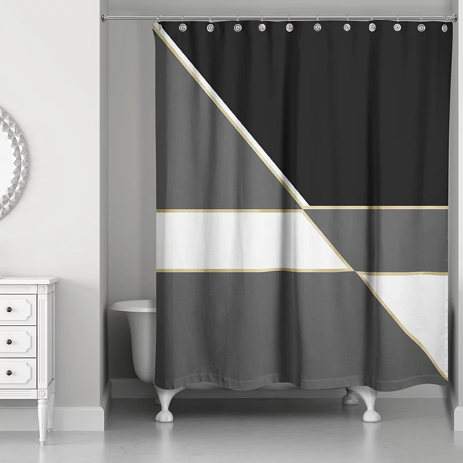 Gold Color Blocking Shower Curtain in BlackWhite
