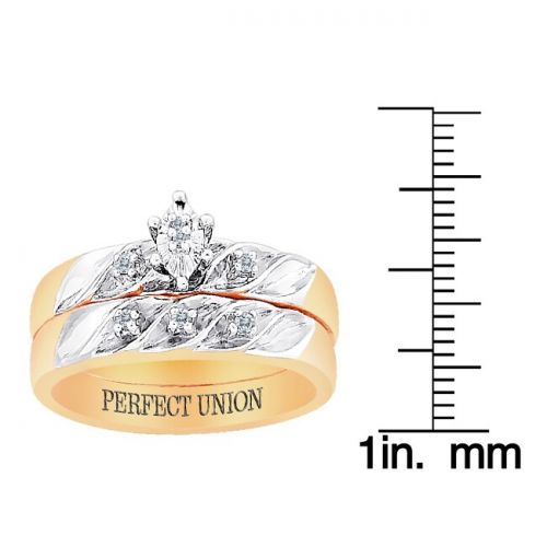  Gold over Sterling 2 Piece Diamond Engraved Perfect Union Bridal Set