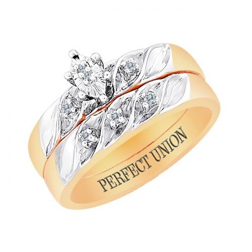  Gold over Sterling 2 Piece Diamond Engraved Perfect Union Bridal Set