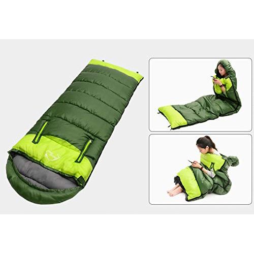  Gold Mummy Sleeping Bag Zipper Put Hands Outside, Comfort Ultralight Sleeping Bag Waterproof Cold Weather Lightweight Backpacking Down Camping Sleeping Bag Adult Women Men (Green,1950g)