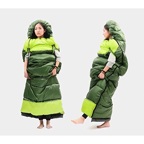  Gold Mummy Sleeping Bag Zipper Put Hands Outside, Comfort Ultralight Sleeping Bag Waterproof Cold Weather Lightweight Backpacking Down Camping Sleeping Bag Adult Women Men (Green,1950g)