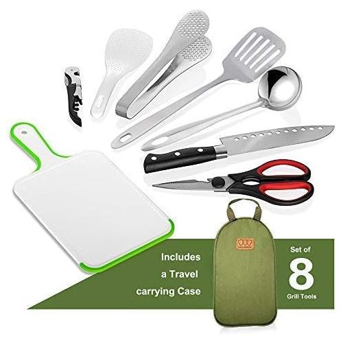  Gold Armour Camp Kitchen Utensil Organizer Travel Set Portable BBQ Camping Cookware Stainless Steel Utensils Travel Kit Outdoor Equipment Cutting Board Tongs Scissors Knife Ladle S