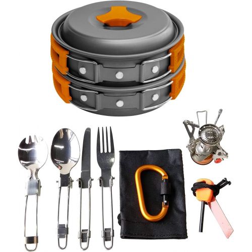  Gold Armour 17 Pieces Camping Cookware Mess Kit Backpacking Hiking Outdoors Gear - Lightweight Cookset, Compact, Durable Pot Pan Bowls, Essential Camping Accessories Equipment Gear