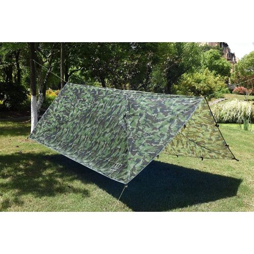  Gold Armour Rainfly Tarp Hammock, Premium 14.7ft/12ft/10ft/8ft Rain Fly Cover, Waterproof Ultralight Camping Shelter Canopy, Survival Equipment Gear Camping Tent Accessories (Camou