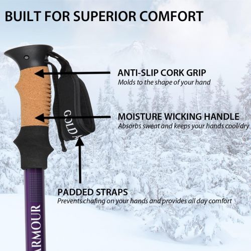  Gold Armour Trekking Poles ? Collapsible, Lightweight, Aluminum 7075 Hiking Pole, Walking Sticks with Cork Grips, 4 Season/All Terrain Accessories Tips, Great for Women, Mens, Kids