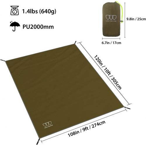  Gold Armour Tent Footprint, Camping Tarp Waterproof Ultralight - 84x60in 84x84in 84x96in 82x106in 120x108in 120x120in 120x144in Floor and Ground Tarps for Camping (OD Green 120x108