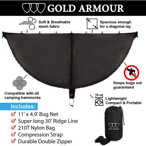  Gold Armour Hammock Bug Net, Mosquito Net Bugs - Premium Mesh Netting, Guardian of No See Um and Insects - Perfect Equipment Gear Accessories for Your Double Hammocks and Single Ha