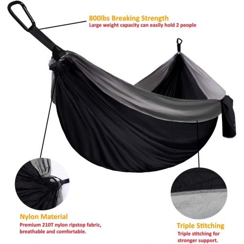  Gold Armour Camping Hammock - XL Double Hammock Portable Hammock Camping Accessories Gear for Outdoor Indoor with Tree Straps, USA Based Brand (Black and Gray)